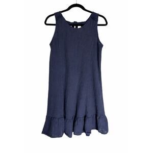 Terzo Millennio Italy Linen Cotton Dress Medium Navy Lagenlook Boho Ruffle Hem